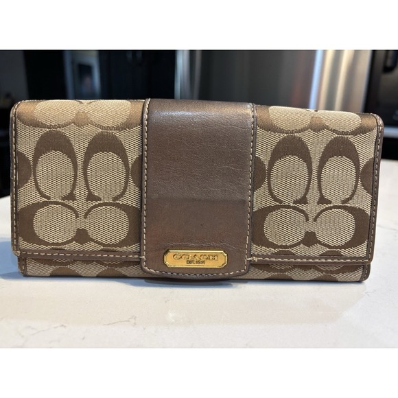 Coach Signature Long‎ Wallet Beige 241227E Snap VINTAGE - Picture 1 of 8